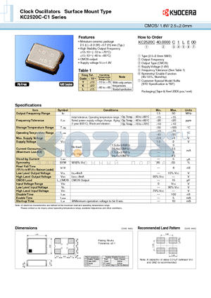KC2520C-C1 datasheet - CMOS/ 1.8V/ 2.52.0mm