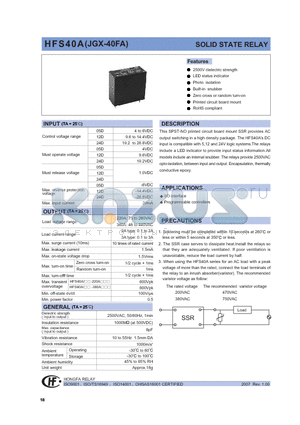 HFS40A05D220A02ZL datasheet - SOLID STATE RELAY