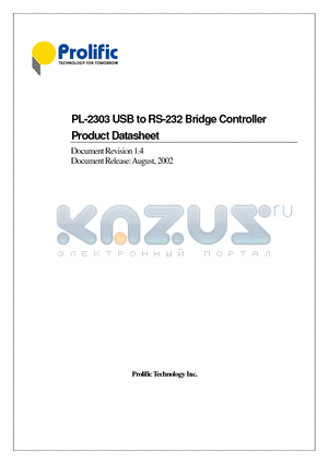 PL-2303 datasheet - PL-2303 USB to RS-232 Bridge Controller