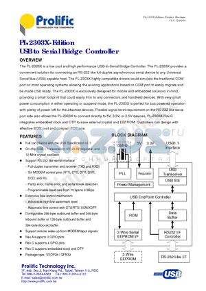 PL-2303X datasheet - USB to Serial Bridge Controller