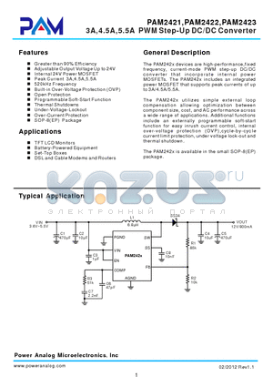 PAM2421 datasheet - 3A,4.5A,5.5A PWM Step-Up DC/DC Converter