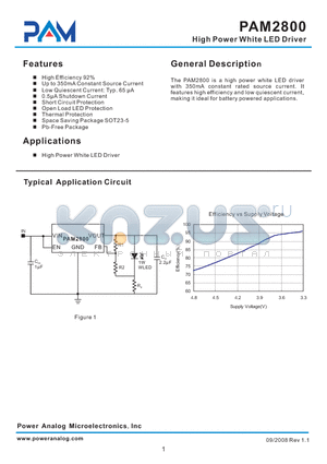 PAM2800FBABR datasheet - High Power White LED Driver