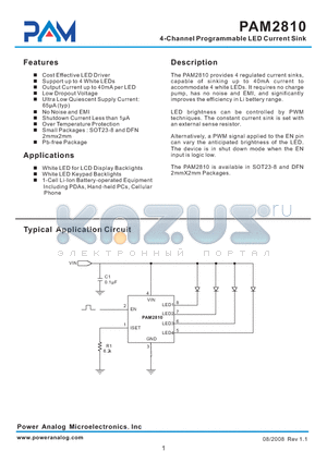 PAM2810GNDG datasheet - 4-Channel Programmable LED Current Sink