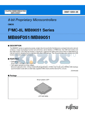 MB89051 datasheet - 8-bit Proprietary Microcontrollers F2MC-8L MB89051 Series