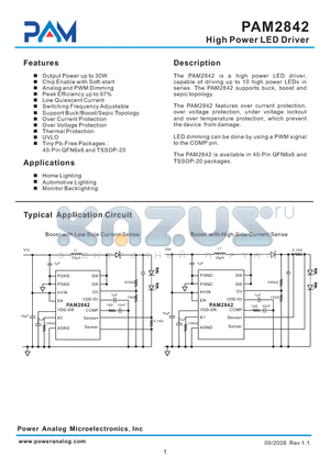 PAM2842 datasheet - High Power LED Driver