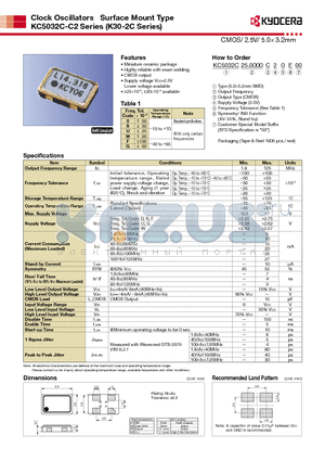 KC5032C-C2 datasheet - CMOS/ 2.5V/ 5.0 3.2mm