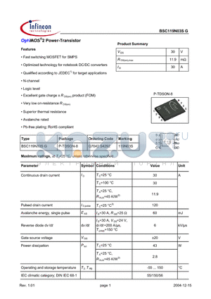 Q7042S4292 datasheet - OptiMOS2 Power-Transistor