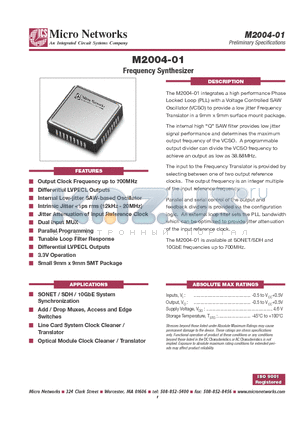 M2004-01-672.1600 datasheet - Frequency Synthesizer