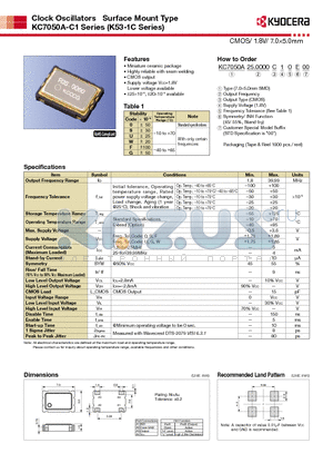 KC7050A-C1 datasheet - CMOS/ 1.8V/ 7.05.0mm