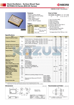 KC7050A-C2 datasheet - CMOS/ 2.5V/ 7.05.0mm