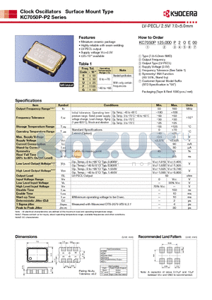 KC7050P-P2 datasheet - Clock Oscillators Surface Mount Type