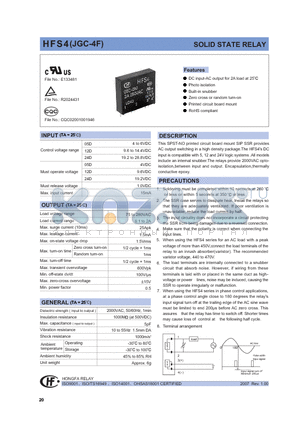 HFS412D0M datasheet - SOLID STATE RELAY