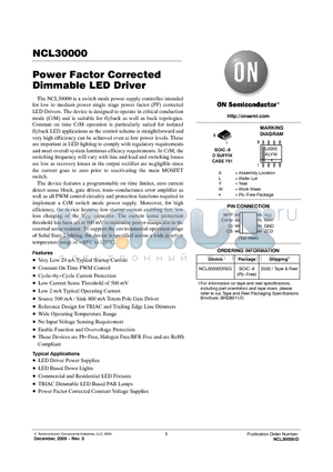 NCL30000 datasheet - Power Factor Corrected Dimmable LED Driver