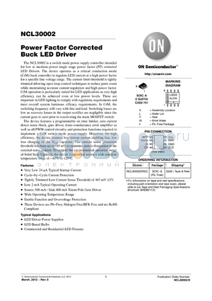 NCL30002 datasheet - Power Factor Corrected Buck LED Driver