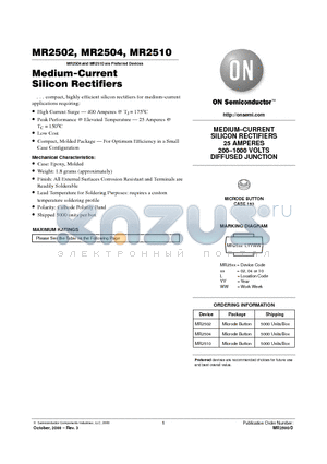 MR2504 datasheet - Medium-Current Silicon Rectifiers