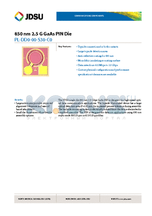 PL-DD0-00-S30-C0 datasheet - 850 nm 2.5 G GaAs PIN Die