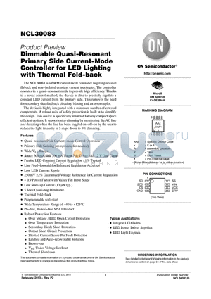 NCL30083 datasheet - Dimmable Quasi-Resonant Primary Side Current-Mode Controller for LED Lighting
