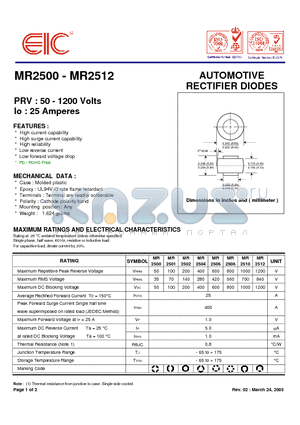 MR2510 datasheet - AUTOMOTIVE RECTIFIER DIODES