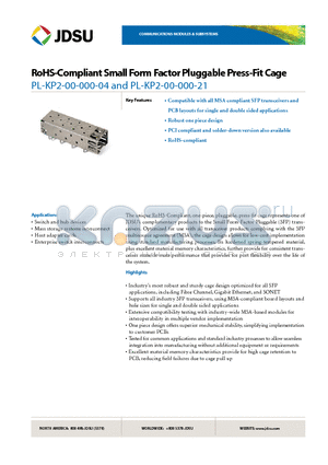PL-KP2-00-000-04 datasheet - RoHS-Compliant Small Form Factor Pluggable Press-Fit Cage