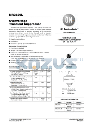MR2520L datasheet - Overvoltage Transient Suppressor