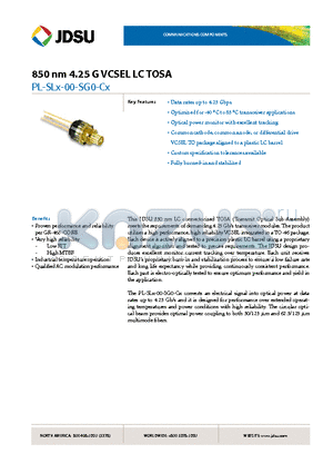 PL-SLX-00-SG0-CX datasheet - 850 nm 4.25 G VCSEL LC TOSA