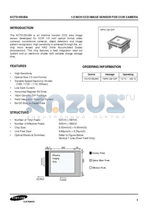 KC73129UBA datasheet - 1/3 INCH CCD IMAGE SENSOR FOR CCIR CAMERA