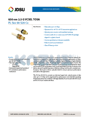PL-SXX-00-S20-CX datasheet - 850 nm 2.5 G VCSEL TOSA