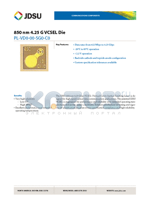 PL-VD0-00-SG0-C0 datasheet - 850 nm 4.25 G VCSEL Die