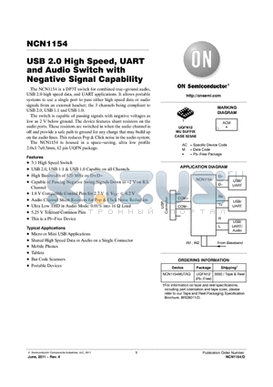 NCN1154MUTAG datasheet - USB 2.0 High Speed, UART and Audio Switch with Negative Signal Capability