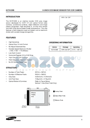 KC74129B datasheet - 1/4 INCH CCD IMAGE SENSOR FOR CCIR CAMERA