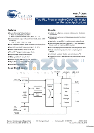M200LFXI datasheet - Two-PLL Programmable Clock Generator for Portable Applications