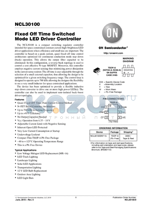 NCL30100SNT1G datasheet - Fixed Off Time Switched Mode LED Driver Controller