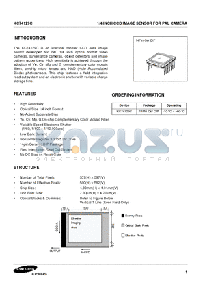 KC74129C datasheet - 1/4 INCH CCD IMAGE SENSOR FOR PAL CAMERA