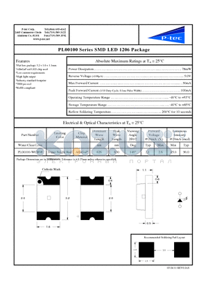 PL00100-WCR08 datasheet - PL00100 Series SMD LED 1206 Package