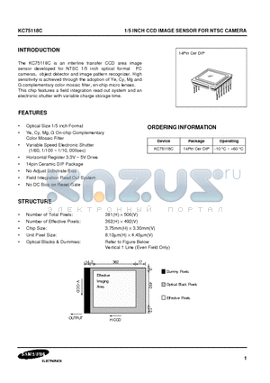 KC75118C datasheet - 1/5 INCH CCD IMAGE SENSOR FOR NTSC CAMERA