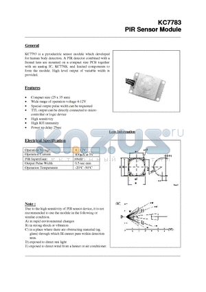 KC7783 datasheet - PIR Sensor Module