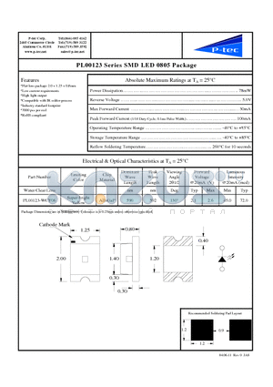 PL00123-WCY06 datasheet - PL00123 Series SMD LED 0805 Package