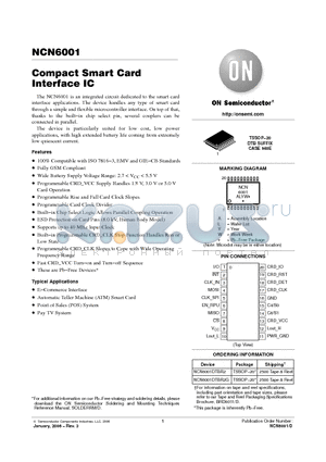 NCN6001 datasheet - Compact Smart Card Interface IC