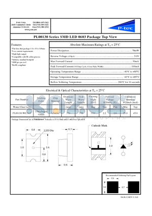 PL00130-WCG17 datasheet - PL00130 Series SMD LED 0603 Package Top View