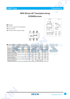 KC846S datasheet - NPN Silicon AF Transistors Array