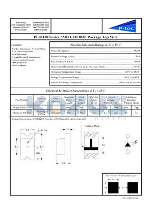 PL00130-WCY06 datasheet - PL00130 Series SMD LED 0603 Package Top View