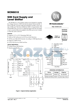 NCN6010 datasheet - SIM Card Supply and Level Shifter