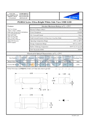 PL0014-WCW24Z datasheet - Ultra-Bright White Side View SMD LED