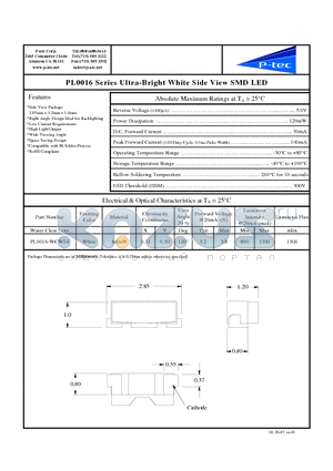 PL0016-WCW24 datasheet - Ultra-Bright White Side View SMD LED