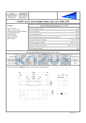 PL0017-WCW24 datasheet - Ultra-Bright White Side View SMD LED