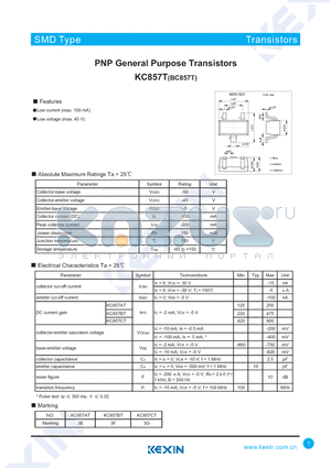 KC857T datasheet - PNP General Purpose Transistors