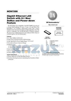 NCN7200MTTWG datasheet - Gigabit Ethernet LAN Switch with 2:1 Mux/ DeMux and Power-down Feature