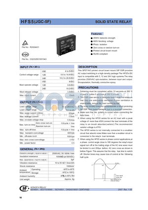 HFS524D0T datasheet - SOLID STATE RELAY