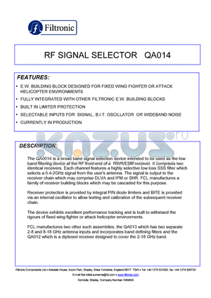 QA014 datasheet - RF SIGNAL SELECTOR