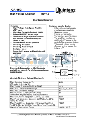 QA451 datasheet - High Voltage Amplifier